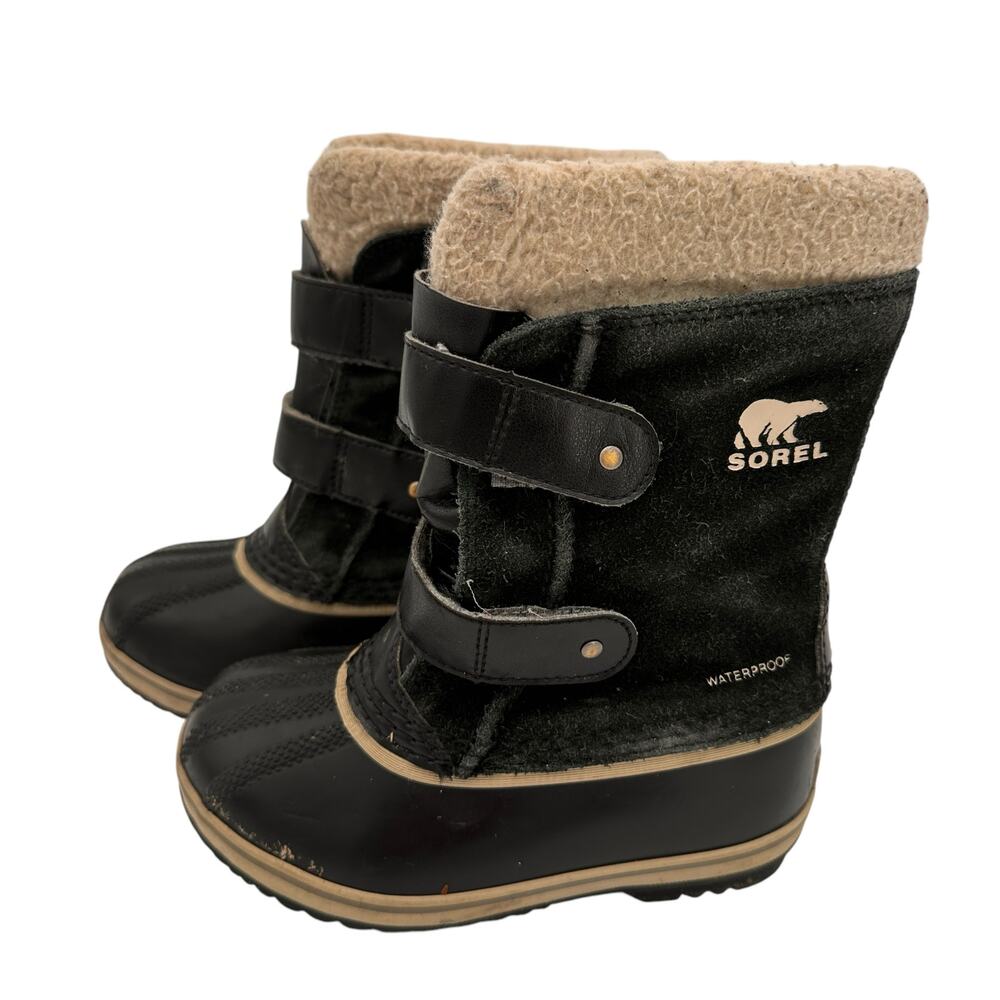 Sorel Youth Pac Strap Black Suede Waterproof Snow Boots Size 11 - Picture 5 of 8